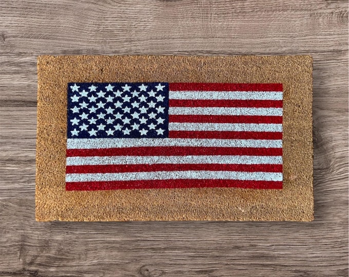 Hand-painted American Flag Memorial Day Fourth of July Labor Day coir doormat