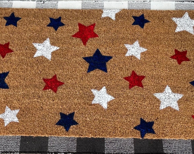 Hand-painted American Flag Labor Day star door mat