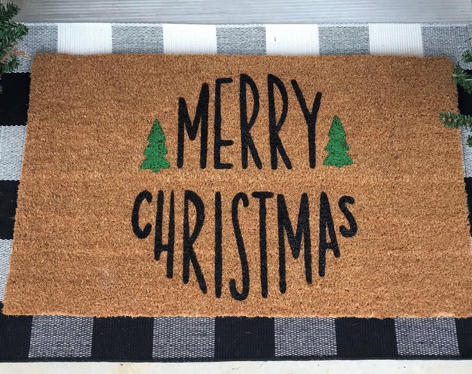 Hand-painted Holiday decor Merry Christmas Doormat front door