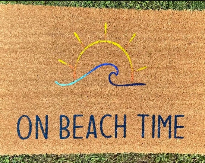 Hand-painted On Beach Time coir doormat