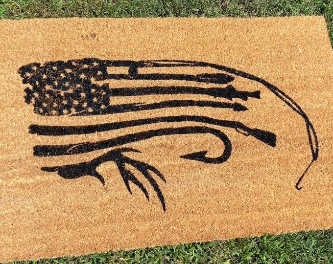 American Flag hunting fishing doormat