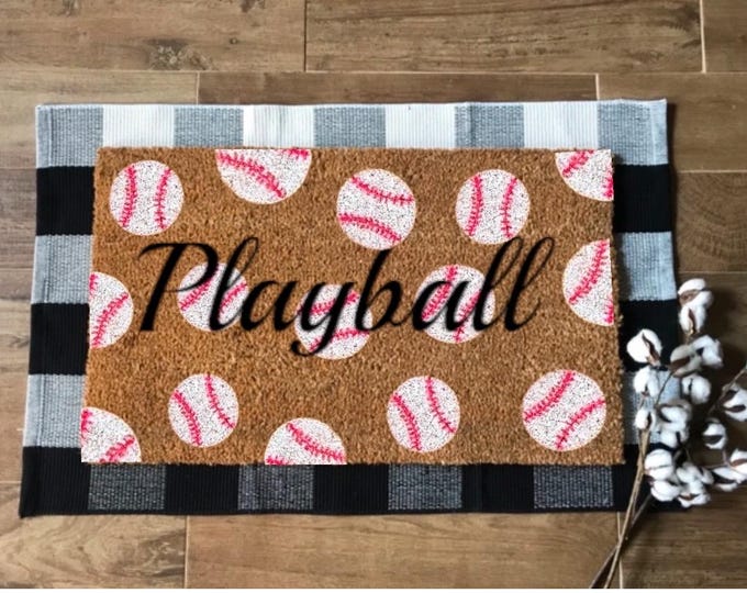 Hand-painted Baseball Season “Probably at the ballpark”  Front Door mat