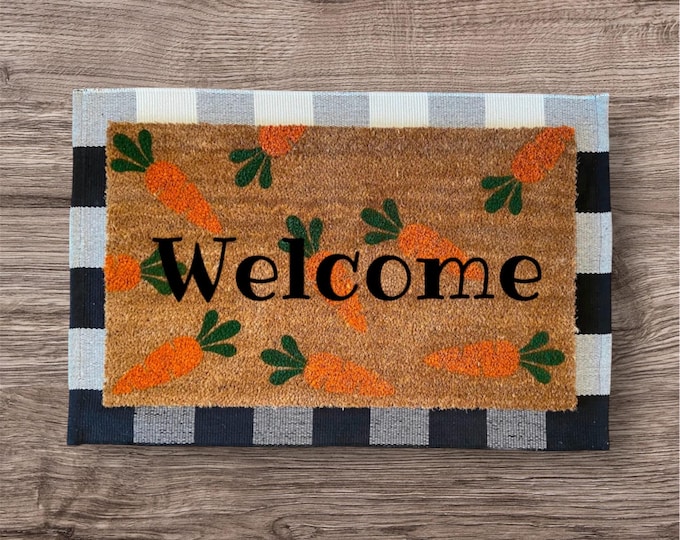 Hand-painted Holiday Carrots coir Easter doormat