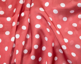 1 jarda - tecido de organza vermelho ferrugem com bolinhas por jarda - estampa clássica de bolinhas deslumbrante - tecido dos anos 70 - tecido transparente de organza estampado