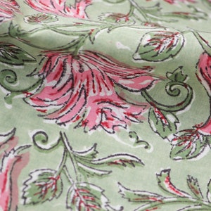 1 yard-Motif floral rose vert imprimé à la main tissu de coton-imprimé rose floral rose avec feuilles vertes-mode filles robe tissu / courtepointe / décor image 8