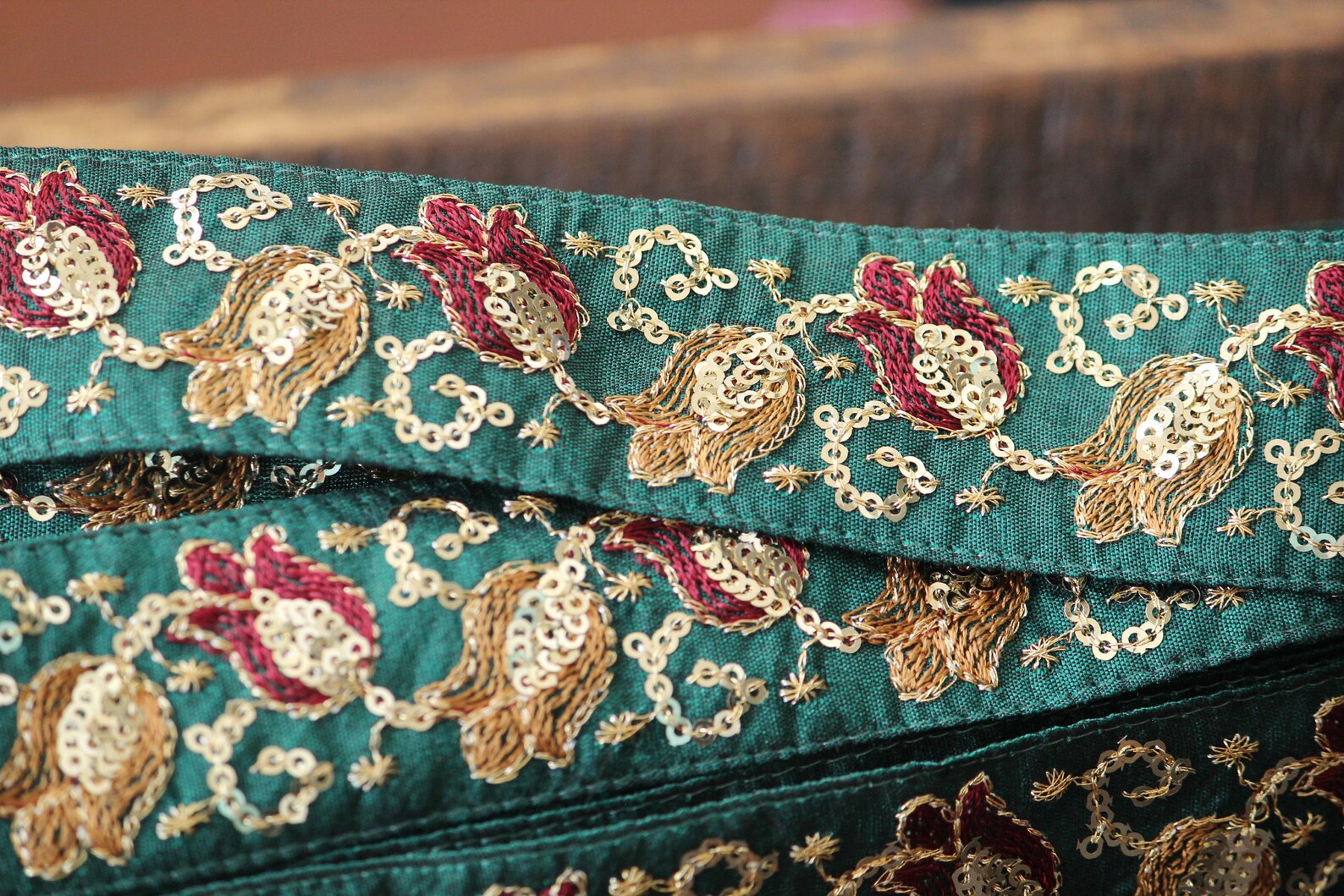 Ribbon by the Yard Green Embellished Gold Indian Embroidery Etsy