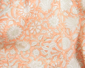 1 mètre - Sac fourre-tout en tissu de coton imprimé à la main avec motif floral monochrome orange pêche pâle / tissu pour robe pour fille / matelassage / décoration / robe pour femme