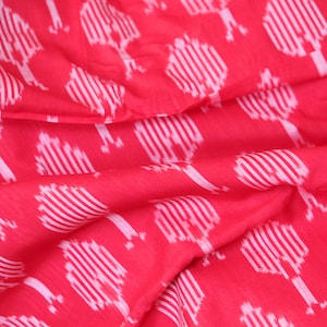 One yard-red woven cotton ikat fabric-leaf pattern fabric- red geometric fabric-blouse fabric-yarn dyed fabric-yarn dyed cotton