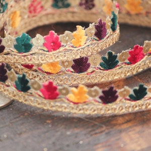 1 yard-ditsy multicolor floral narrow ribbon-red green maroon yellow embroidered colorful ribbon-bouquet wrap-flower wedding ribbon