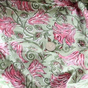 1 yard-Motif floral rose vert imprimé à la main tissu de coton-imprimé rose floral rose avec feuilles vertes-mode filles robe tissu / courtepointe / décor image 9