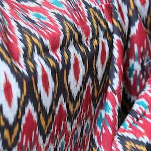 One yard-red and black woven cotton ikat fabric-black and red geometric fabric-yarn dyed fabric-pink red brown fabric-yarn dyed cotton