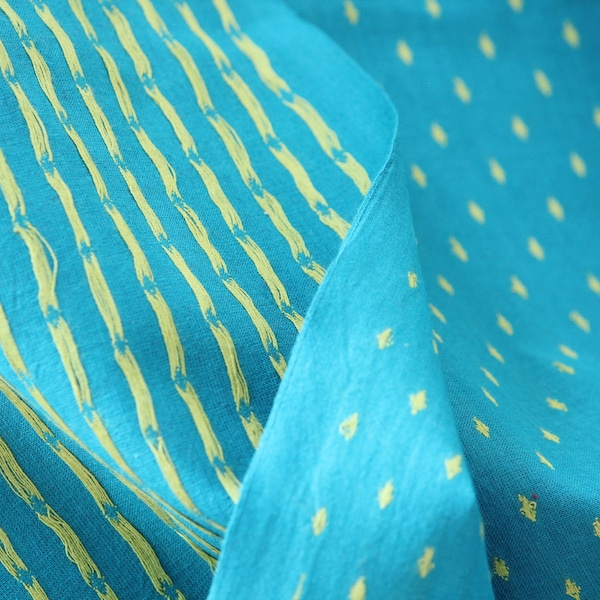 One yard-Blue with yellow dot woven dobby fabric-geometric dot blue yellow fabric-double sided woven pattern fabric-dot cotton