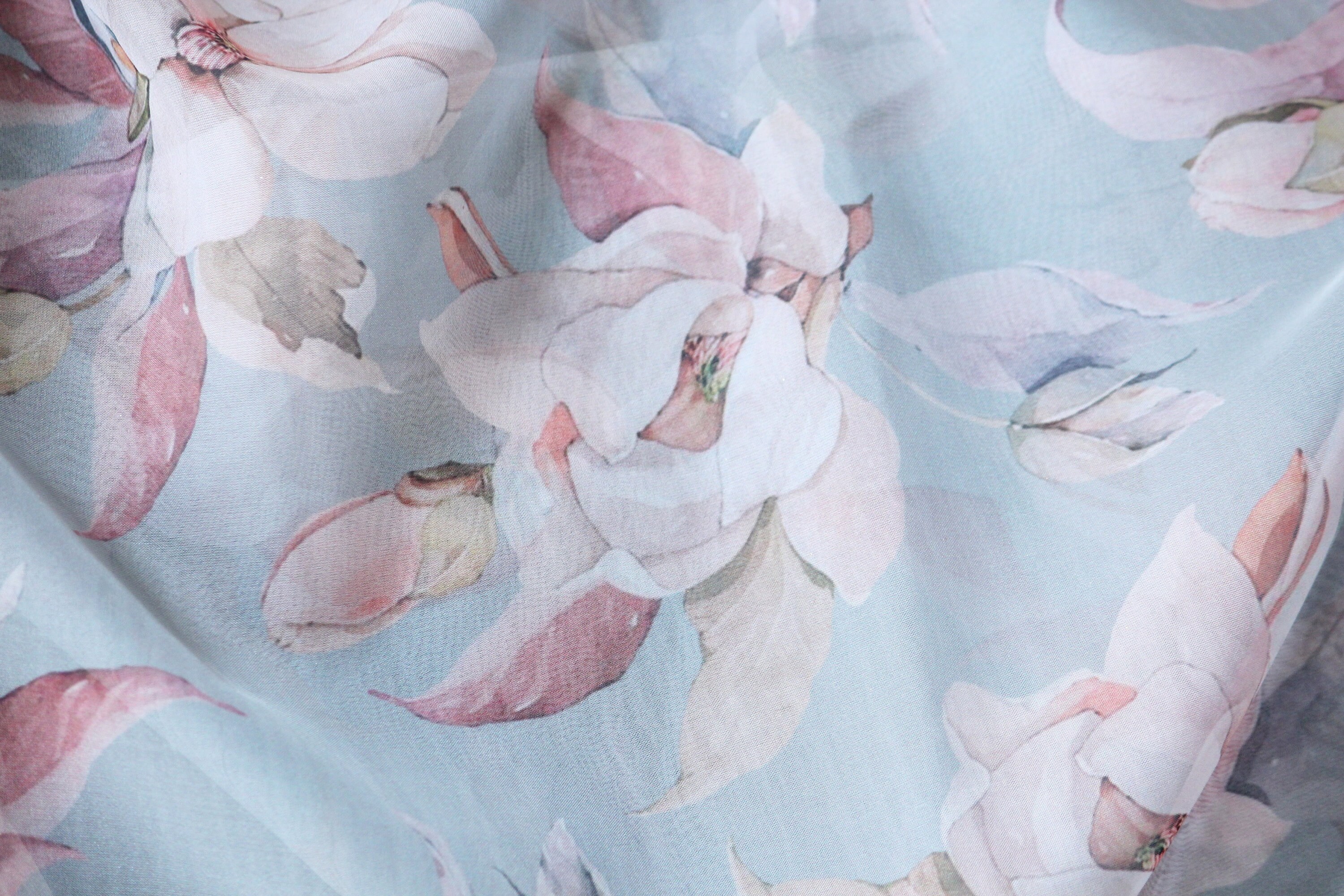 1 yard-Blue organza fabric by the yard-Elegant floral printed | Etsy