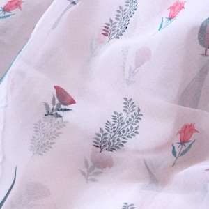 1 yard-organza fabric by the yard-Elegant floral and foliage printed organza fabric-floral fabric-print flowers-sheer fabric