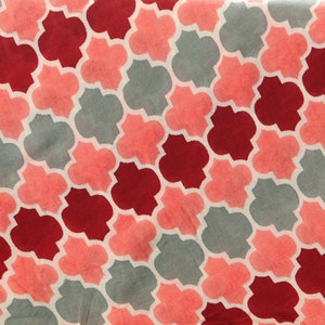 1 yard-moroccan tile print fabric-geometric fabric-peach fabric-red print-tile print fabric