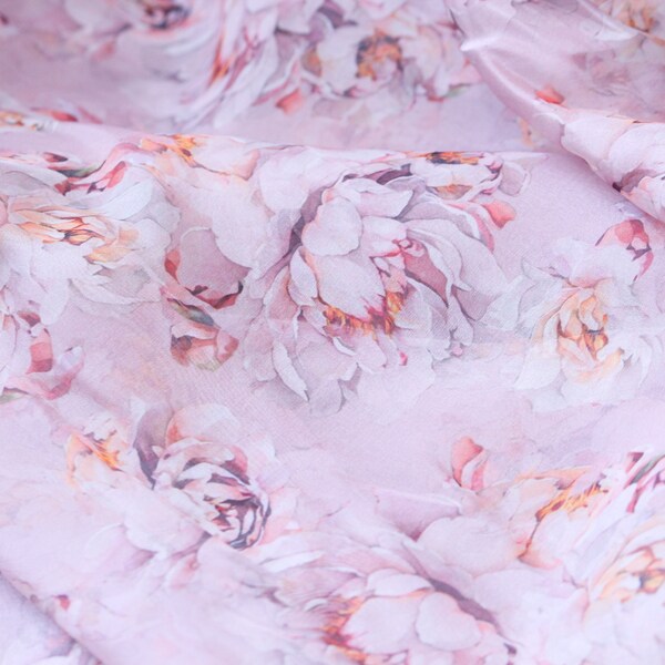 1 yard-Blush pink organza fabric by the yard-Gorgeous watercolor look roses printed organza -floral fabric-print pink roses-sheer fabric