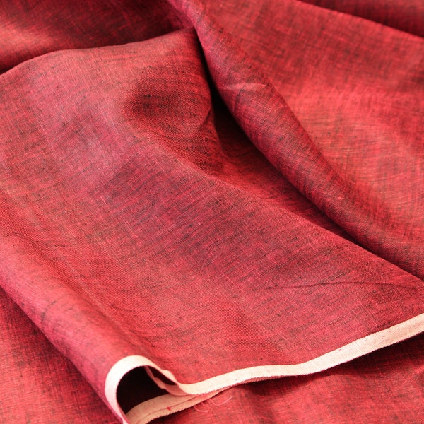 1 yard-Red Linen handloom fabric-Black with red fabric by the yard-Gorgeous natural linen fabric-plant based fabric