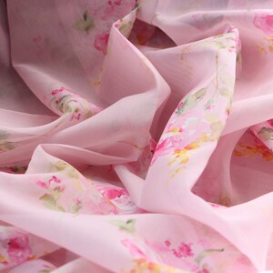 1 yard-Baby pink organza fabric by the yard-Bright watercolor look floral printed organza fabric-floral fabric-print Red roses-sheer fabric image 7