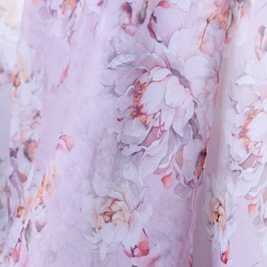 1 yard-Blush pink organza fabric by the yard-Gorgeous watercolor look roses printed organza -floral fabric-print pink roses-sheer fabric