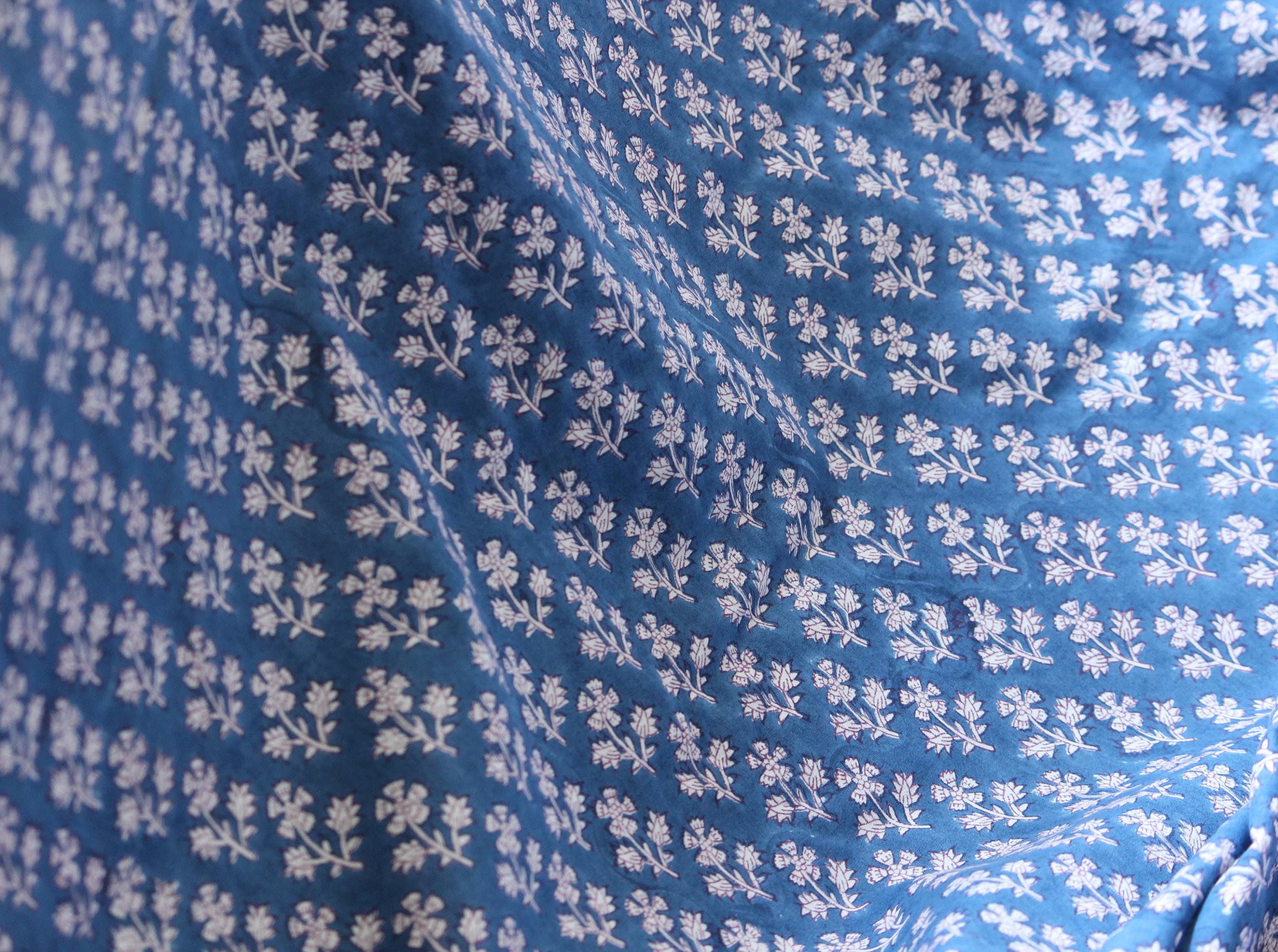 1 Yard-indigo Blue Floral Hand Block Printed Cotton Fabric by - Etsy