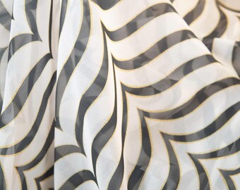 1 jarda - Tecido de organza chevron preto e branco por jarda - deslumbrante estampa de zebra chevron vieira - tecido listrado - estampa de rosas cor de rosa - tecido transparente