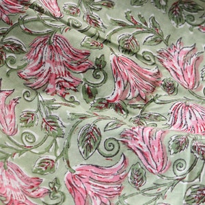 1 yard-Motif floral rose vert imprimé à la main tissu de coton-imprimé rose floral rose avec feuilles vertes-mode filles robe tissu / courtepointe / décor image 7