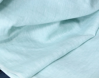 1 yard-pastel aqua green linen natural plant based fabric- green and white warp and weft--Gorgeous natural linen fabric-sea green linen