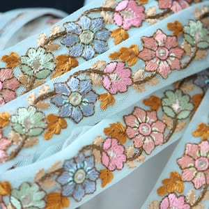 1 yard-Mint pastel fil floral broderie ruban/maille tissu-rose bébé, pêche, bleu aqua, marron crème-rubans pour bouquet de mariage arc