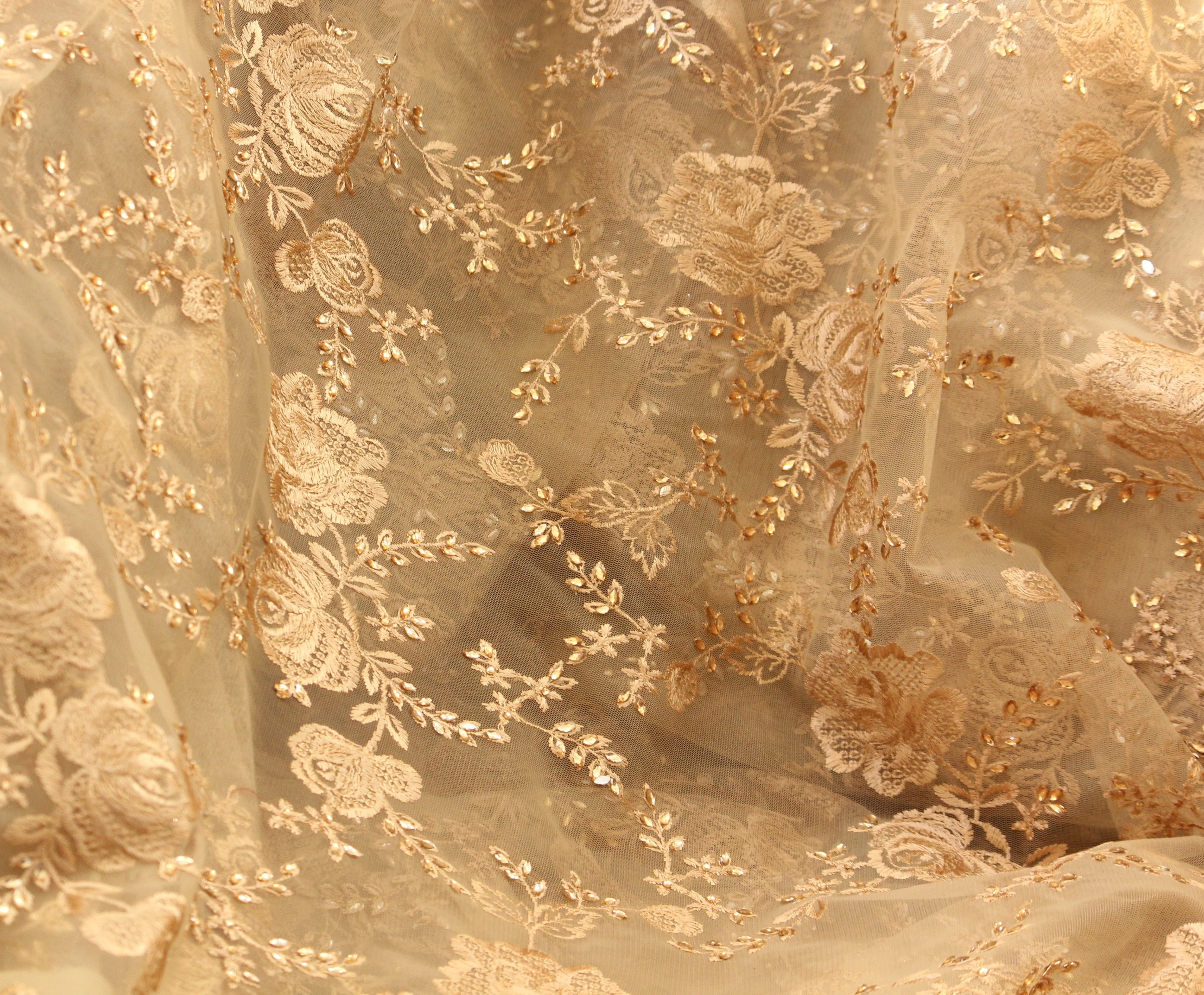 Organza Fabric by the Yard-beige Organza Embroidery indian - Etsy