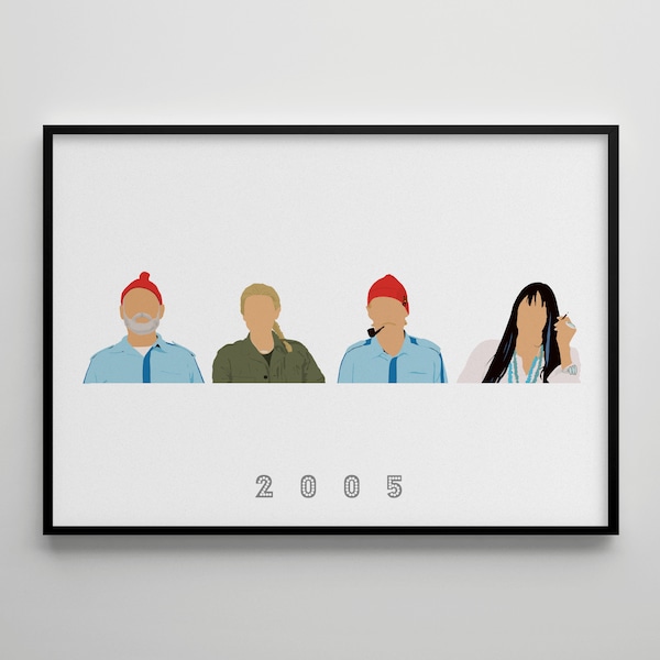 The Life Aquatic: Movie Poster / Alternative Film Art / Character Drawing / Wall Decor / Minimalist Nostalgia / Retro Gift / Cinema / 80s