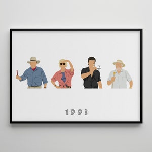 Jurassic Park: póster de película / impresión / arte de personajes vintage / nostalgia de películas retro / 1993 / decoración de pared de sala de cine / regalo del año de nacimiento / años 80