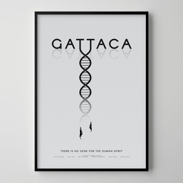 Gattaca : affiche de film minimaliste alternative / Art de film alternatif / Dessin de personnages / Décoration murale / Nostalgie minimaliste / Cadeau rétro