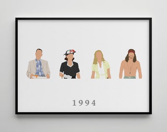 May include: A black and white illustration of four people, two women and two men, with the year 1994 printed below them.