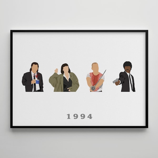 Pulp Fiction: Cartel de película / Arte cinematográfico alternativo / Dibujo de personajes / Decoración de pared / Nostalgia minimalista / Regalo retro / Cine / Años 80 90