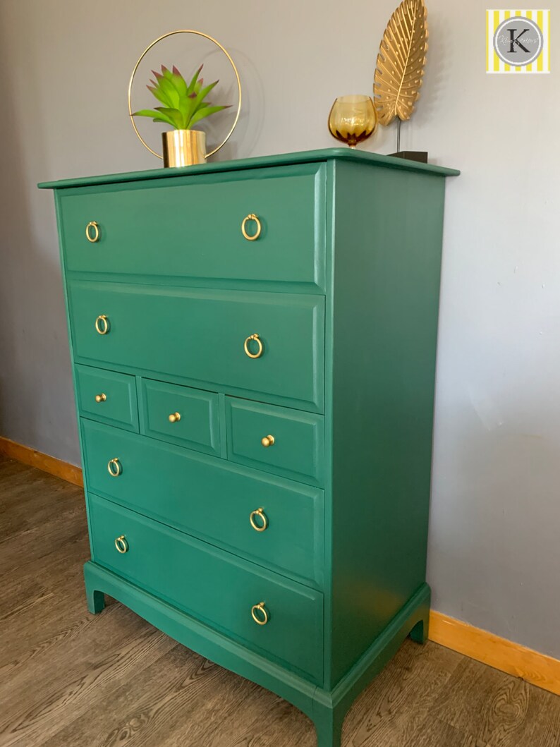 Green Stag Tallboy Chest of Drawers SOLD available to Etsy