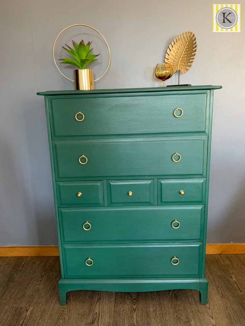 Green Stag Tallboy Chest of Drawers SOLD available to Etsy