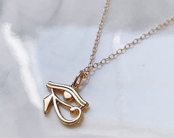 24k Gold Egyptian Eye of Horus Necklace: Dainty Gold Filled Chain