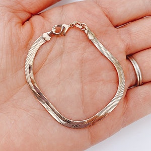 Simple Dainty Bracelet, Gold Herringbone Bracelet, 18k Gold Filled Snake Chain Bracelet