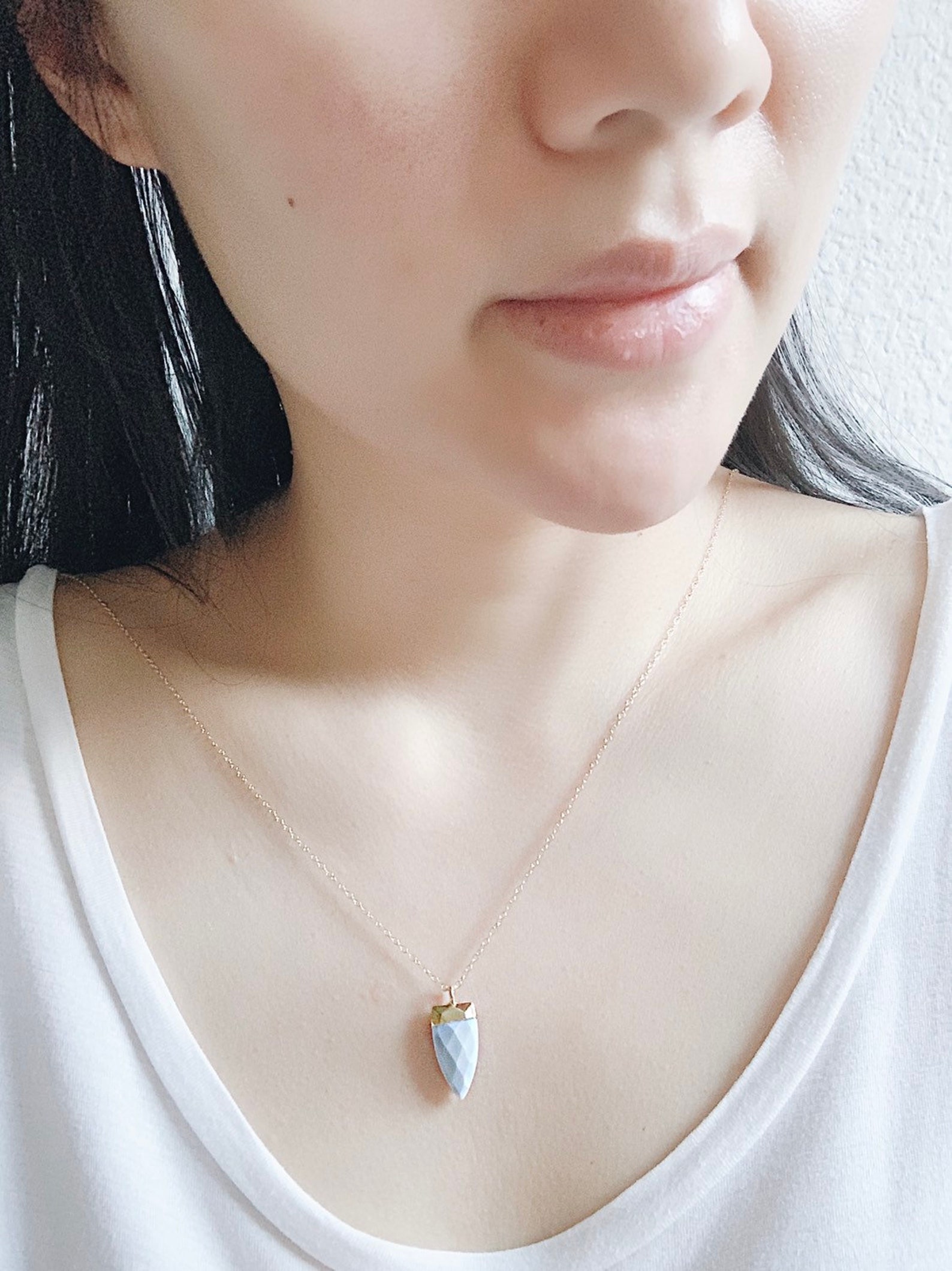 Ombre Blue Opal Gold Necklace Pastel Gemstone Pendant Blue | Etsy