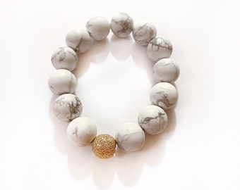 10mm Howlite Gemstone Bracelet, Boho Crystal Bracelet, Boho Bracelet, Jewelry Gemstone Bracelets, Crystal Jewelry, Natural Healing Stone
