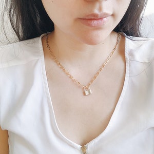 Padlock Necklace, Lock Chain Layering Necklace, Lock Chain Necklace, Dainty Gold Lock Necklace