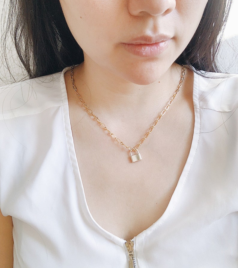 Lock Chain Necklace Dainty Gold Lock Necklace Lock Chain Layering Necklace Lock Paperclip Chain Necklace Lock Chain Link Necklace