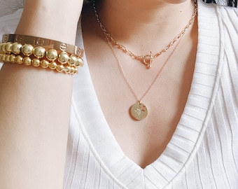 Collar de cadena de eslabones gruesos de oro: Gargantilla llamativa chapada en oro de 14 quilates
