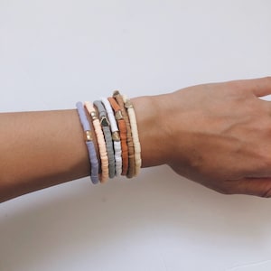 Handmade Heishi Bead Bracelet Sets, Clay Bead Bracelets, Bracelet Stacks, Summer Boho Beach Jewelry, Surfer Bracelet, Vacation Bracelet