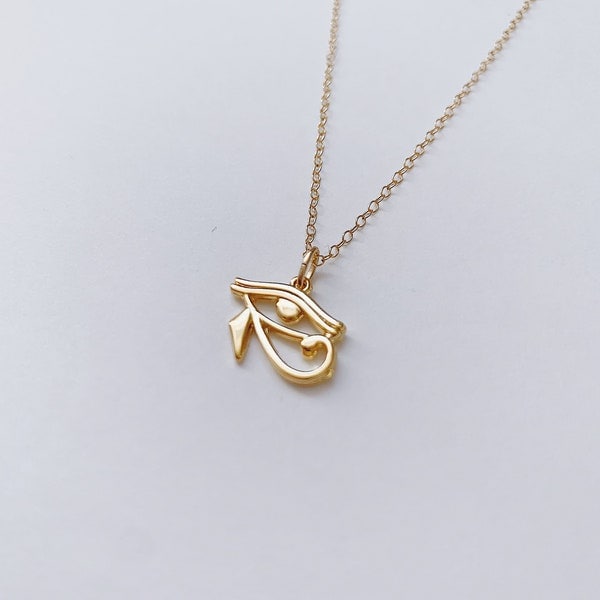 24k Gold Egyptian Eye Charm Necklace, Gold Evil Eye Necklace, Gold Eye of Horus Protection Necklace,Dainty Necklace, Delicate Jewelry