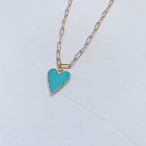 Türkis Halskette, Gold Herz Halskette, Herz Halskette, Emaille Herz, Brautjungfer Halskette, Türkis Anhänger, Herz Anhänger, Brautjungfer Geschenk