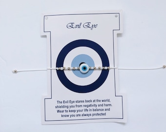 White Evil Eye Bracelet: Gold Bead, Adjustable Trendy Protection