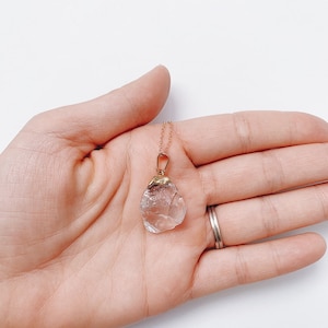 Clear Quartz Pendant Necklace, Large Raw Gold Edge Crystal Necklace, Anxiety relief crystal quartz, Clear Crystal Quartz Necklace