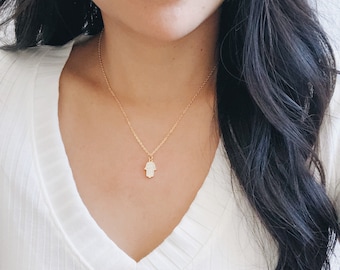 Colar de mão Hamsa banhado a ouro: pingente de cristal para mau-olhado