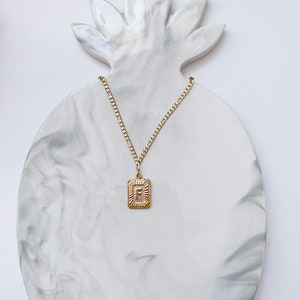 Gold Initial Letter Pendant Necklace, Square Alphabet Rectangle ...